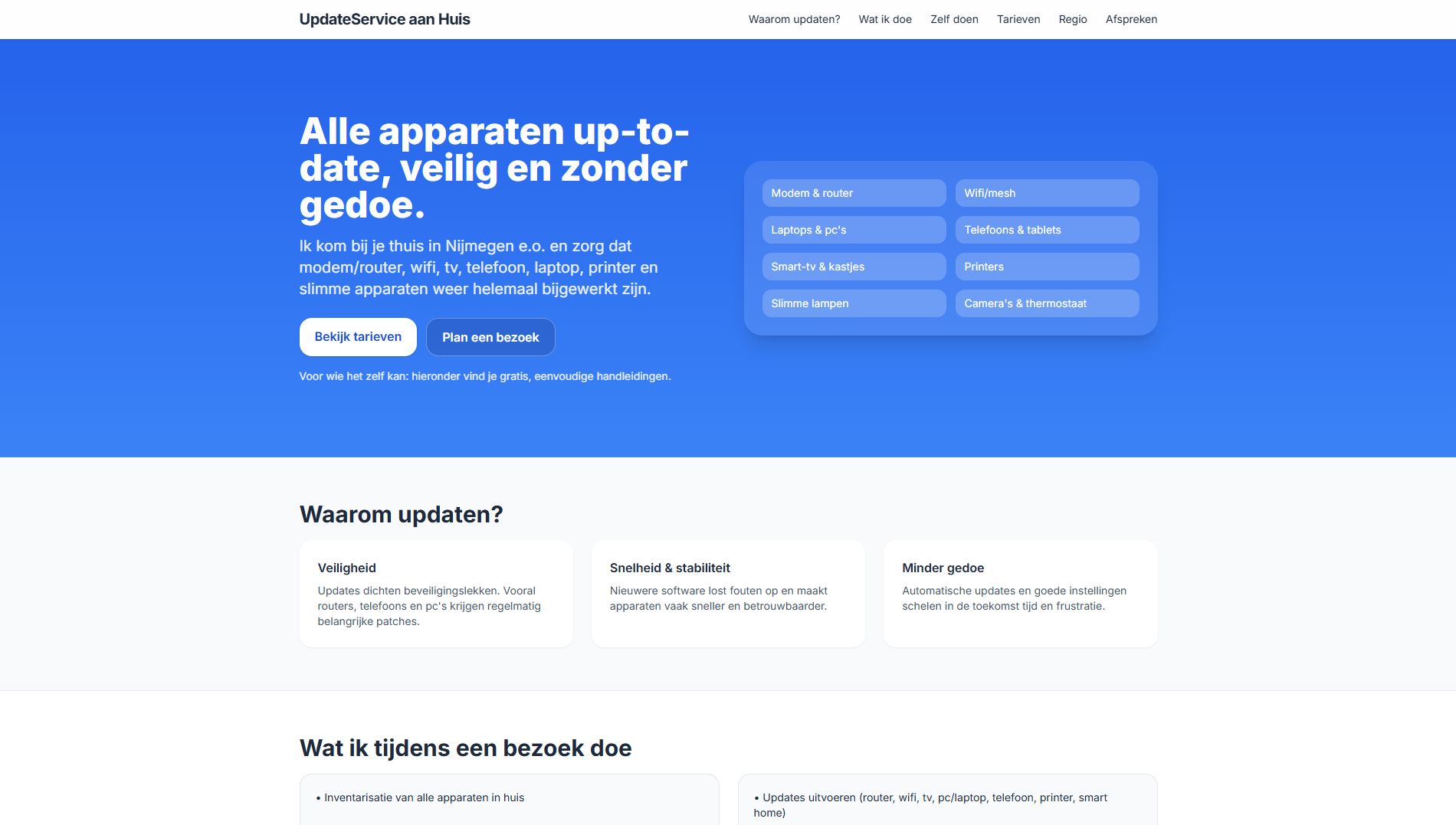 Update Service Nijmegen - Screenshot van Lokale Dienstverlening / IT-service project door Next Creatives
